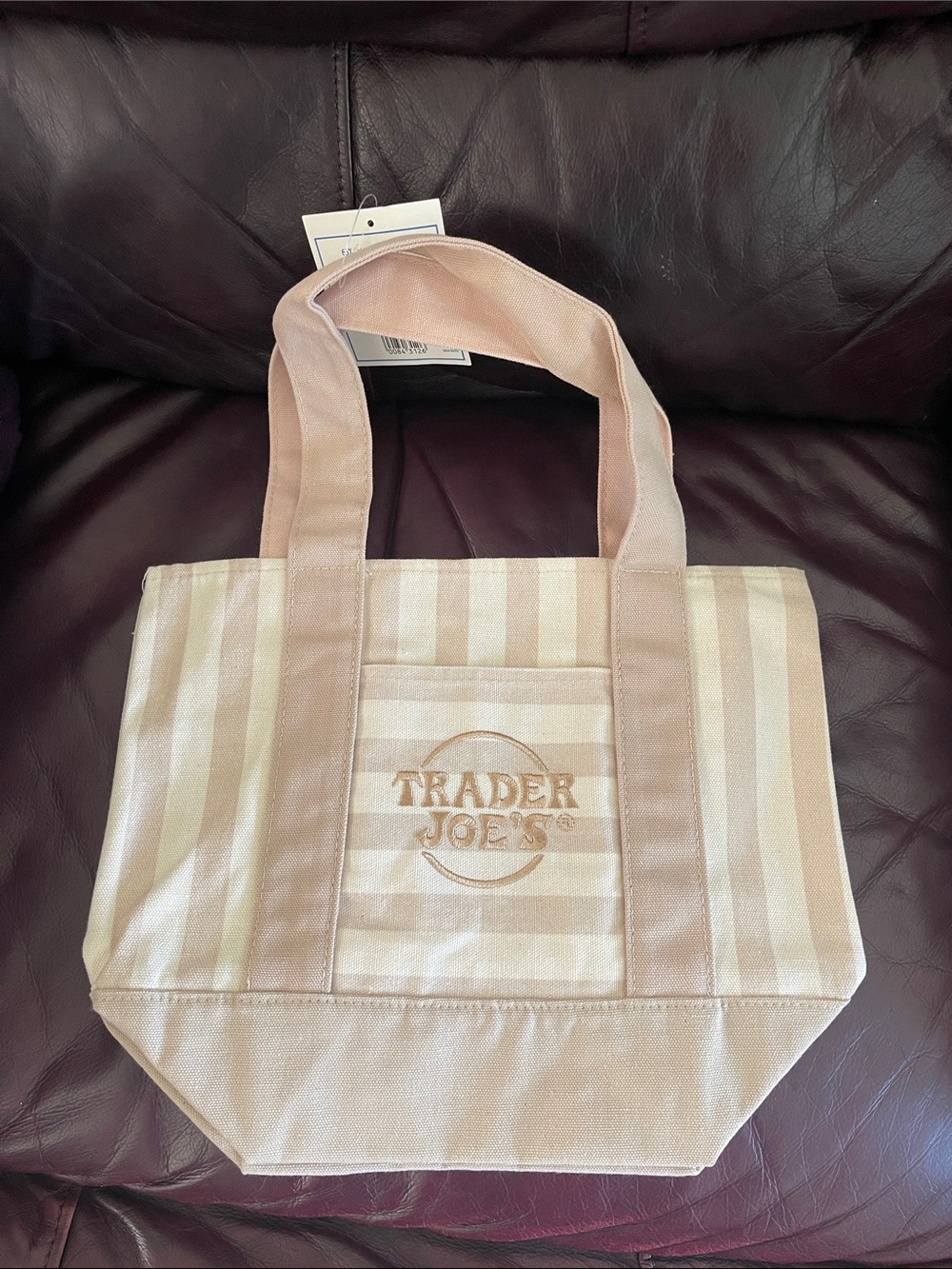 Trader Joe's Pink Stripe Canvas Tote Bag